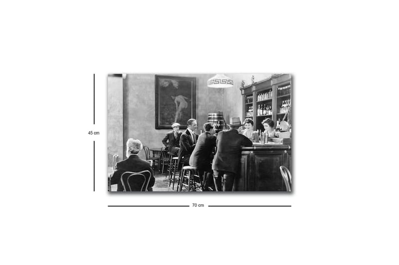 Lerretsbilde med LED-belysning - Livlig scene fra en bar med folk i samtale og samhandling - Svart / Hvit / Grå - Interiør - Maleri & posters - Lerretsbilder