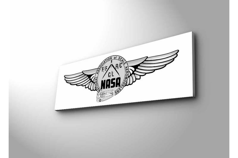 Lerretsbilde med LED-belysning - Logo med vinger og NASA-motiv - Svart / Grå - Interiør - Maleri & posters - Lerretsbilder
