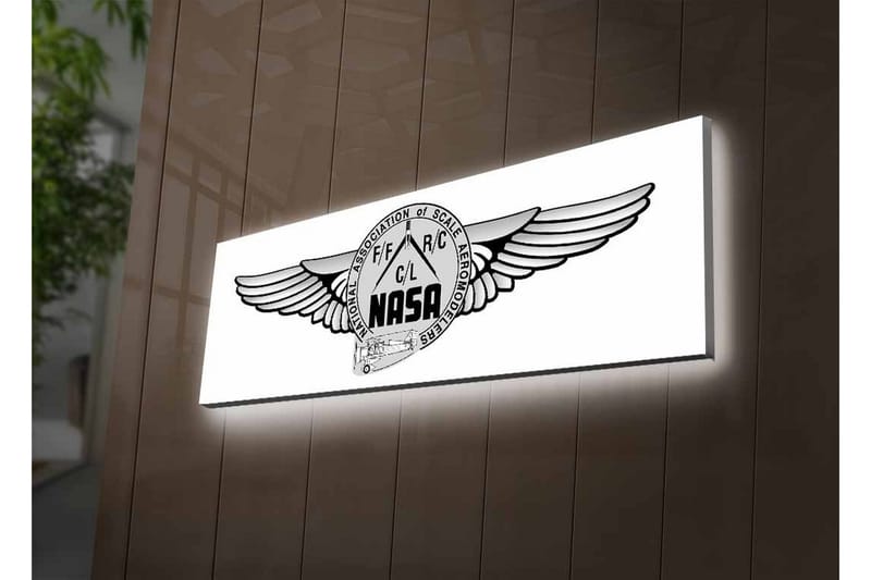 Lerretsbilde med LED-belysning - Logo med vinger og NASA-motiv - Svart / Grå - Interiør - Maleri & posters - Lerretsbilder