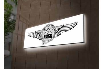 Lerretsbilde med LED-belysning - Logo med vinger og NASA-motiv - Svart / Grå - Interiør - Maleri & posters - Lerretsbilder