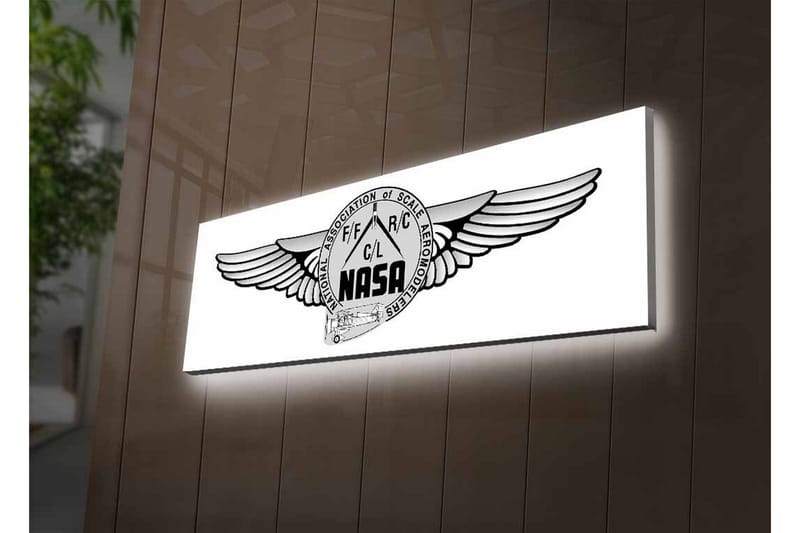 Lerretsbilde med LED-belysning - Logo med vinger og NASA-motiv - Svart / Grå - Interiør - Maleri & posters - Lerretsbilder