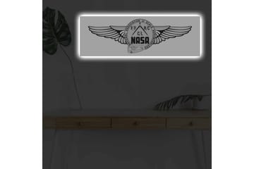 Lerretsbilde med LED-belysning - Logo med vinger og NASA-motiv - Svart / Grå - Interiør - Maleri & posters - Lerretsbilder
