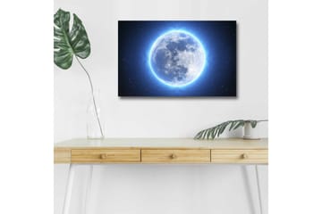 Lerretsbilde med LED-belysning - Lysende fullmåne omgitt av stjerner - Blå / Hvit / Mørk blå - Interiør - Maleri & posters - Lerretsbilder