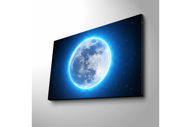 Lerretsbilde med LED-belysning - Lysende fullmåne omgitt av stjerner - Blå / Hvit / Mørk blå - Interiør - Maleri & posters - Lerretsbilder