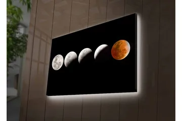 Lerretsbilde med LED-belysning - Månefaser i forskjellige former mot svart bakgrunn - Grå / Svart / Rød - Interiør - Maleri & posters - Lerretsbilder