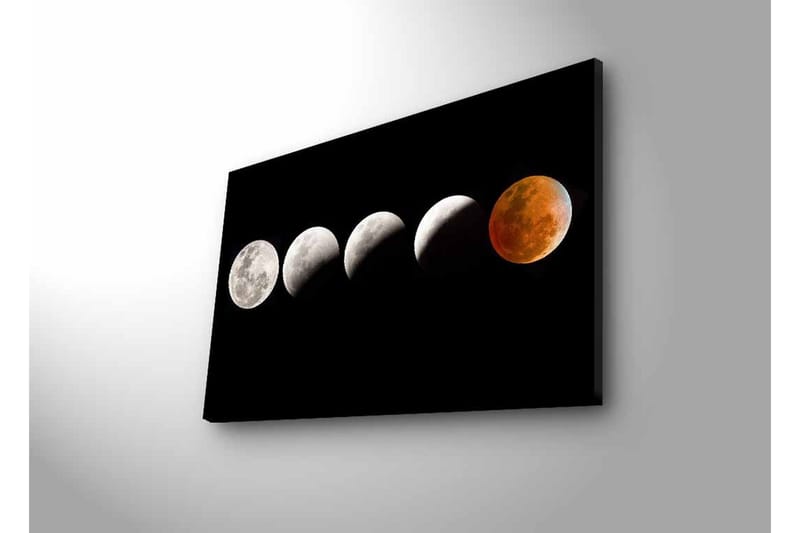 Lerretsbilde med LED-belysning - Månefaser i forskjellige former mot svart bakgrunn - Grå / Svart / Rød - Interiør - Maleri & posters - Lerretsbilder