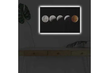 Lerretsbilde med LED-belysning - Månefaser i forskjellige former mot svart bakgrunn - Grå / Svart / Rød - Interiør - Maleri & posters - Lerretsbilder