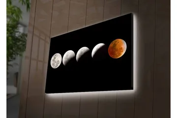 Lerretsbilde med LED-belysning - Månefaser i forskjellige former mot svart bakgrunn - Grå / Svart / Rød - Interiør - Maleri & posters - Lerretsbilder