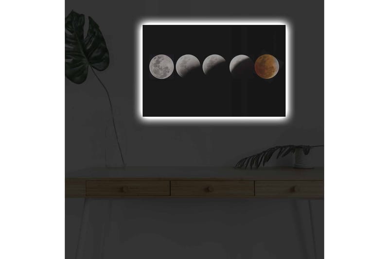 Lerretsbilde med LED-belysning - Månefaser i forskjellige former mot svart bakgrunn - Grå / Svart / Rød - Interiør - Maleri & posters - Lerretsbilder