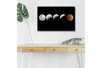 Lerretsbilde med LED-belysning - Månefaser i forskjellige former mot svart bakgrunn - Grå / Svart / Rød - Interiør - Maleri & posters - Lerretsbilder
