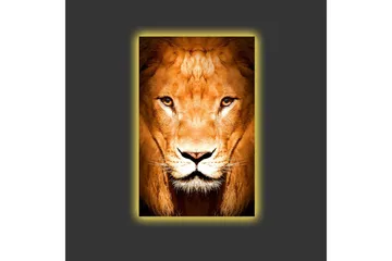 Lerretsbilde med LED-belysning - Majestetisk løvehode i nærbilde - Gull / Brun / Svart - Interiør - Maleri & posters - Lerretsbilder