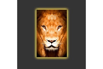 Lerretsbilde med LED-belysning - Majestetisk løvehode i nærbilde - Gull / Brun / Svart - Interiør - Maleri & posters - Lerretsbilder