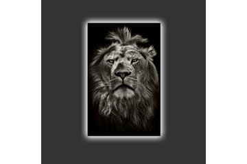 Lerretsbilde med LED-belysning - Majestetisk løvehode i svart-hvitt - Svart / Grå - Interiør - Maleri & posters - Lerretsbilder
