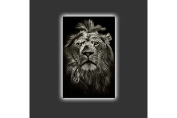 Lerretsbilde med LED-belysning - Majestetisk løvehode i svart-hvitt - Svart / Grå - Interiør - Maleri & posters - Lerretsbilder