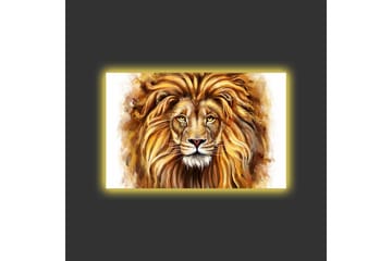 Lerretsbilde med LED-belysning - Majestetisk løvehode med detaljert man og uttrykksfulle øyne - Gull / Brun / Beige - Interiør - Maleri & posters - Lerretsbilder