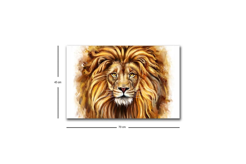 Lerretsbilde med LED-belysning - Majestetisk løvehode med detaljert man og uttrykksfulle øyne - Gull / Brun / Beige - Interiør - Maleri & posters - Lerretsbilder