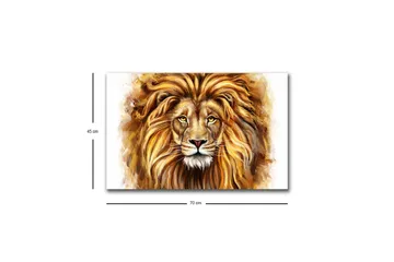 Lerretsbilde med LED-belysning - Majestetisk løvehode med detaljert man og uttrykksfulle øyne - Gull / Brun / Beige - Interiør - Maleri & posters - Lerretsbilder