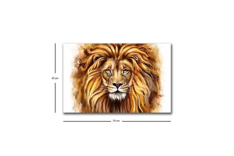 Lerretsbilde med LED-belysning - Majestetisk løvehode med detaljert man og uttrykksfulle øyne - Gull / Brun / Beige - Interiør - Maleri & posters - Lerretsbilder