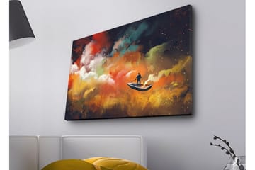 Lerretsbilde med LED-belysning - Mann i båt som navigerer gjennom fargerike skyer - Oransje / Blå / Hvit - Interiør - Maleri & posters - Lerretsbilder