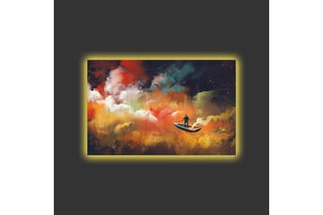 Lerretsbilde med LED-belysning - Mann i båt som navigerer gjennom fargerike skyer - Oransje / Blå / Hvit - Interiør - Maleri & posters - Lerretsbilder