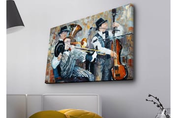 Lerretsbilde med LED-belysning - Musikalsk opptreden med tre musikere som spiller - Mørk blå / Oransje / Hvit - Interiør - Maleri & posters - Lerretsbilder