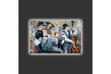 Lerretsbilde med LED-belysning - Musikalsk opptreden med tre musikere som spiller - Mørk blå / Oransje / Hvit - Interiør - Maleri & posters - Lerretsbilder