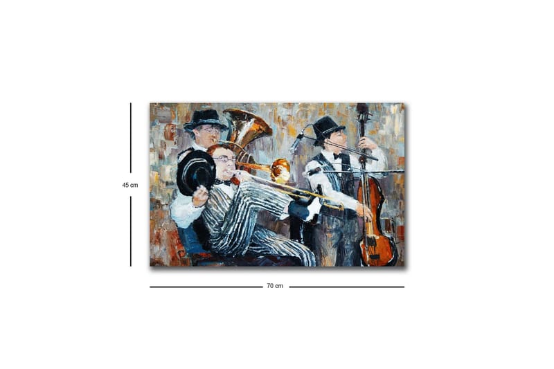 Lerretsbilde med LED-belysning - Musikalsk opptreden med tre musikere som spiller - Mørk blå / Oransje / Hvit - Interiør - Maleri & posters - Lerretsbilder