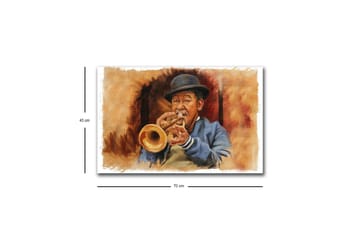 Lerretsbilde med LED-belysning - Musiker som spiller trompet med uttrykksfulle trekk - Brun / Blå / Beige - Interiør - Maleri & posters - Lerretsbilder