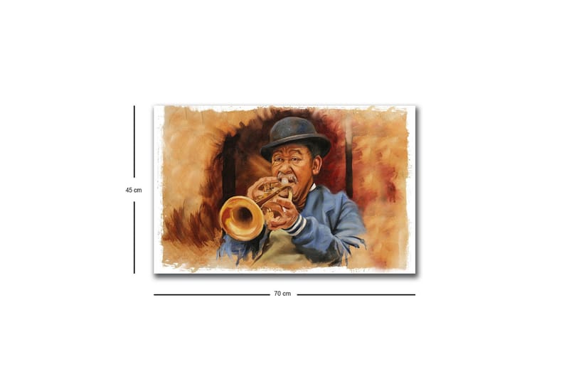 Lerretsbilde med LED-belysning - Musiker som spiller trompet med uttrykksfulle trekk - Brun / Blå / Beige - Interiør - Maleri & posters - Lerretsbilder