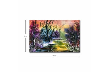 Lerretsbilde med LED-belysning - Mystisk landskap med silhuetter av trær i skumringen - Lilla / Grønn / Svart - Interiør - Maleri & posters - Lerretsbilder