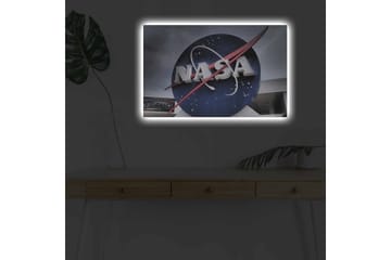 Lerretsbilde med LED-belysning - NASAs ikoniske logo med en blå sirkel og rød bane - Blå / Rød / Hvit - Interiør - Maleri & posters - Lerretsbilder