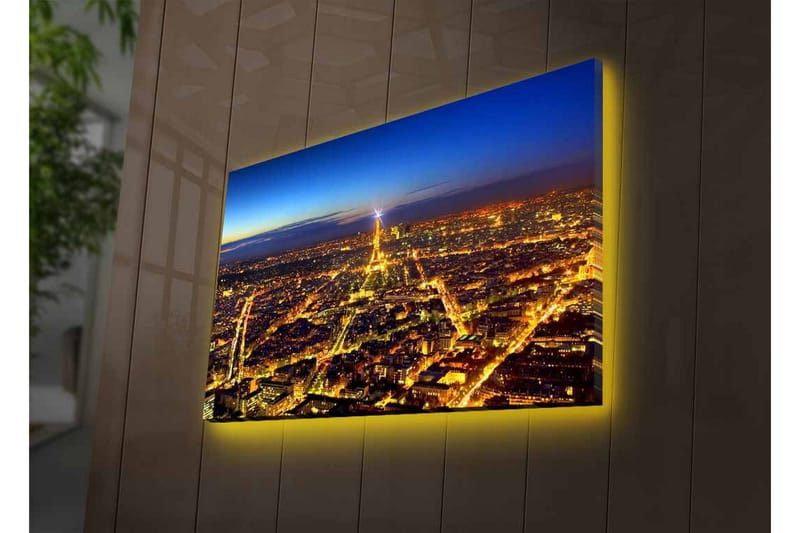 Lerretsbilde med LED-belysning - Nattbilde av Paris med Eiffeltårnet som hovedfokus - Mørk blå / Gyllen / Svart - Interiør - Maleri & posters - Lerretsbilder