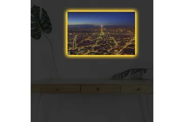 Lerretsbilde med LED-belysning - Nattbilde av Paris med Eiffeltårnet som hovedfokus - Mørk blå / Gyllen / Svart - Interiør - Maleri & posters - Lerretsbilder