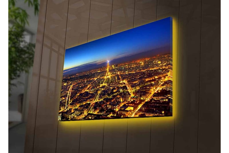 Lerretsbilde med LED-belysning - Nattbilde av Paris med Eiffeltårnet som hovedfokus - Mørk blå / Gyllen / Svart - Interiør - Maleri & posters - Lerretsbilder
