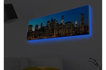 Lerretsbilde med LED-belysning - New York Citys skyline i skumringen - Blå / Svart / Gull - Interiør - Maleri & posters - Lerretsbilder