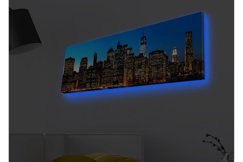 Lerretsbilde med LED-belysning - New York Citys skyline i skumringen - Blå / Svart / Gull - Interiør - Maleri & posters - Lerretsbilder