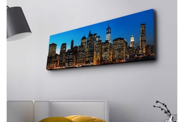 Lerretsbilde med LED-belysning - New York Citys skyline i skumringen - Blå / Svart / Gull - Interiør - Maleri & posters - Lerretsbilder