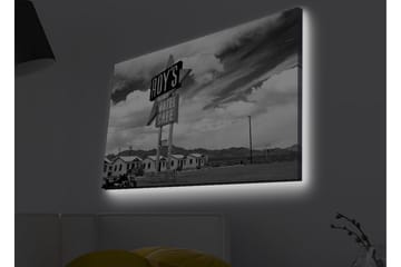 Lerretsbilde med LED-belysning - Nostalgisk skilt fra et motell i et ørkenlandskap - Svart / Hvit / Grå - Interiør - Maleri & posters - Lerretsbilder