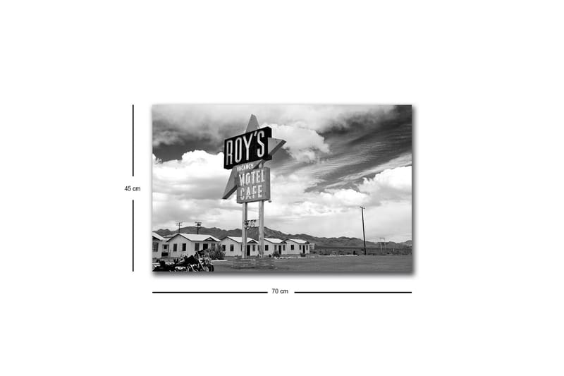 Lerretsbilde med LED-belysning - Nostalgisk skilt fra et motell i et ørkenlandskap - Svart / Hvit / Grå - Interiør - Maleri & posters - Lerretsbilder