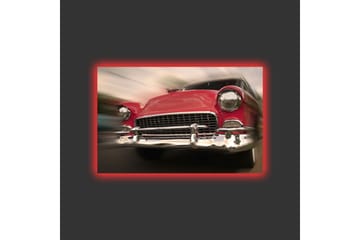 Lerretsbilde med LED-belysning - Rød klassisk bil i bevegelse - Rød / Sølv - Interiør - Maleri & posters - Lerretsbilder