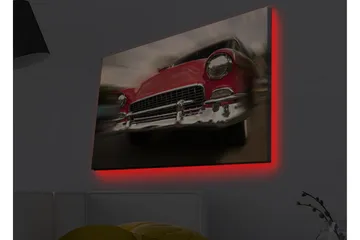 Lerretsbilde med LED-belysning - Rød klassisk bil i bevegelse - Rød / Sølv - Interiør - Maleri & posters - Lerretsbilder
