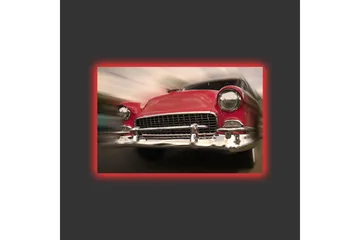 Lerretsbilde med LED-belysning - Rød klassisk bil i bevegelse - Rød / Sølv - Interiør - Maleri & posters - Lerretsbilder