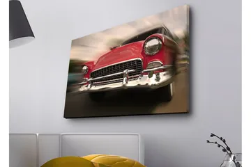 Lerretsbilde med LED-belysning - Rød klassisk bil i bevegelse - Rød / Sølv - Interiør - Maleri & posters - Lerretsbilder