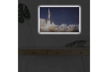Lerretsbilde med LED-belysning - Rakett som letter ut i verdensrommet omgitt av røykskyer - Mørk blå / Hvit / Grå - Interiør - Maleri & posters - Lerretsbilder