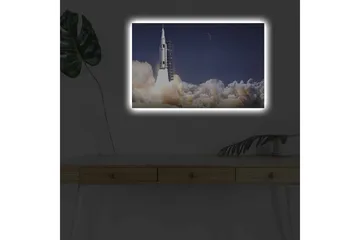 Lerretsbilde med LED-belysning - Rakett som letter ut i verdensrommet omgitt av røykskyer - Mørk blå / Hvit / Grå - Interiør - Maleri & posters - Lerretsbilder