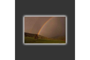 Lerretsbilde med LED-belysning - Regnbue som strekker seg over en grønn dal - Grønn / Brun / Gul - Interiør - Maleri & posters - Lerretsbilder