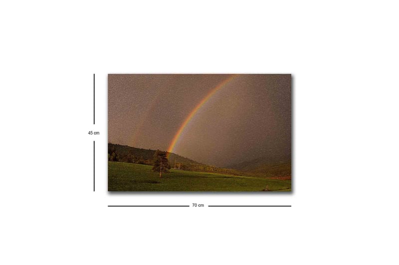 Lerretsbilde med LED-belysning - Regnbue som strekker seg over en grønn dal - Grønn / Brun / Gul - Interiør - Maleri & posters - Lerretsbilder