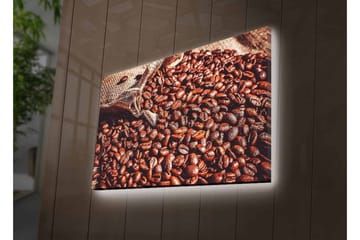 Lerretsbilde med LED-belysning - Rike kaffebønner i et naturlig miljø - Mørk brun / Lys brun - Interiør - Maleri & posters - Lerretsbilder