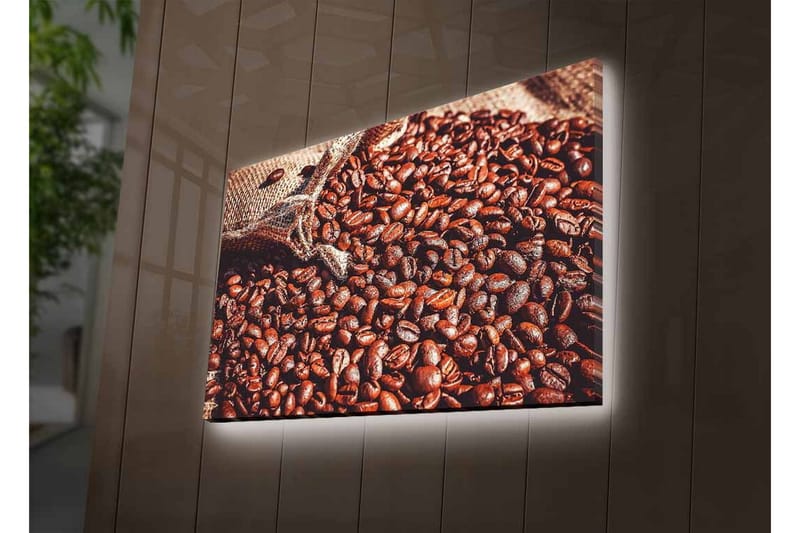 Lerretsbilde med LED-belysning - Rike kaffebønner i et naturlig miljø - Mørk brun / Lys brun - Interiør - Maleri & posters - Lerretsbilder