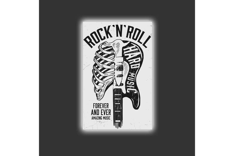 Lerretsbilde med LED-belysning - Rock'n'roll-gitar med skjelettmotiv - Svart / Hvit - Interiør - Maleri & posters - Lerretsbilder